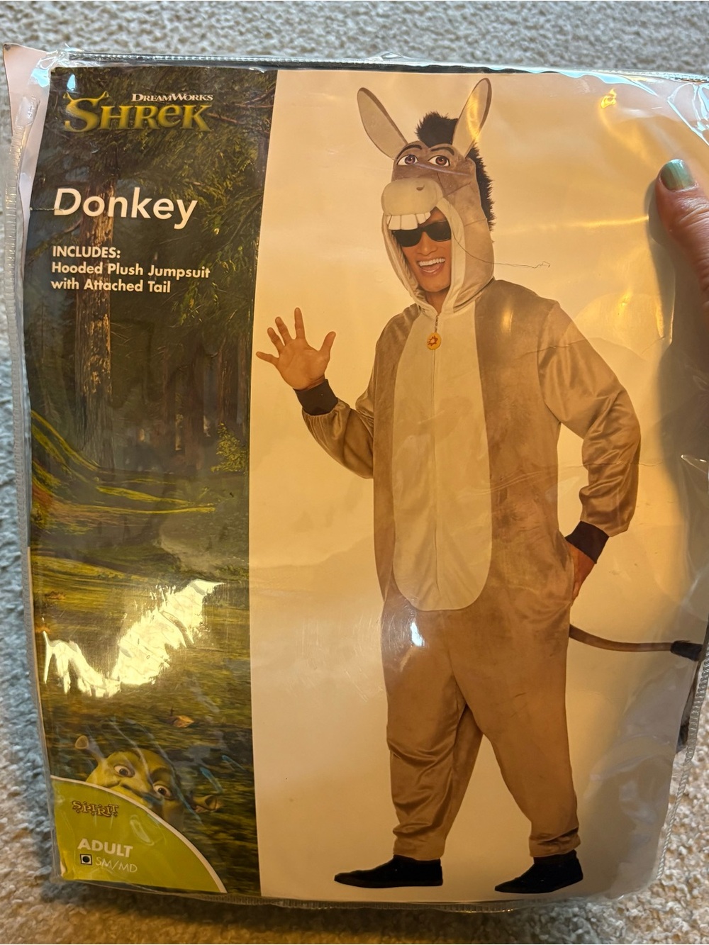 DreamWorks Shrek Donkey Hooded Plush Jumpsuit Costume Small Medium Adult